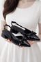 Women's Short Heeled Open Back Women's Shoes with Bow Stylish Detail - 4