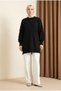 Crew Neck Sleeveless Floral Detailed Soft Knitwear Tunic - Black