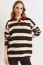 Women's Bitter Brown Collar Detailed Heart Embroidered Polo Collar Knitwear Sweater Kzk-19001150 - 3