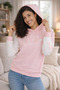 Powder Pink Hooded Cat Printed Women's Sweatshirt - 3