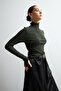 Women's Khaki Cashmere Ultra Light Turtleneck Blouse - 4