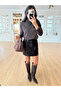 Navy Blue-Brown 100% Cotton Color Gradient Mini Skirt - 261002