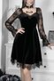 Black Vintage Gothic Lace Sleeve Bow Velvet Dress - 2