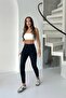 Women's Black Denim Look High Waist Slimming Leggings - 3