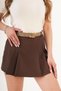 Pleated Belt Detail Woven Brown Mini Skirt with Shorts