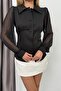 Belden Pleated Detailed Chiffon Sleeve Black Blouse Black - 5