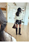 Brown-White 100% Cotton Color Gradient Mini Skirt - 261002 - 4