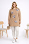 Women's Dark Beige Slit Tunic with Floral Accessories - 2