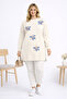 Women's Cream Slit Tunic with Floral Accessories - 2