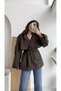 Women's Brown Belted Short Trench Coat with Pockets