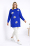 Women's Cobalt Blue Slit Floral Accessory Tunic - 3