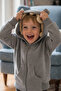 Unisex Self-Plush Teddy Bear Gray Zippered Hooded Cardigan - 2