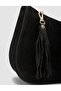 Genuine Suede Black Women's Shoulder Bag with Chain Detail - 4
