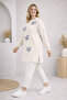 Women's Cream Slit Tunic with Floral Accessories - 3