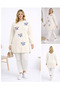 Women's Cream Slit Tunic with Floral Accessories