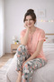 PREMIUM Womens Viscose Floral High-Quality Short Sleeve Lace-Trimmed Summer Pajama Set