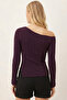 Women's Purple Asymmetrical Collar Side Slit Blouse Arm-26K001066 - 2