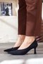 Pointed Toe Black Satin Heeled Shoes