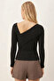 Women's Black Asymmetrical Collar Long Sleeve Blouse Arm-26K001092 - 2