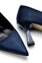Women's Navy Blue Satin Pointed Toe Thin Heeled Stiletto - 4