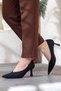 Pointed Toe Black Satin Heeled Shoes - 3