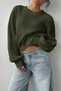 Women's Khaki Oversize Crew Neck Balloon Sleeve Ribbed Knit Sweater - 2
