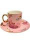 6-Person Porcelain Gilded Coffee Cup with Spring Pink Flowers - 2