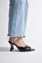 Black Matte Patent Leather 9 cm Heel Groya Pointed Toe Women's Slippers - 4