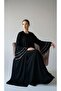 Open Pearl Pleated Black Kimono Abaya - 4