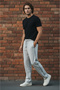 Gray Ribbed 2-Thread Baggy Sweatpants – Elastic Waist, Pocket Detail, Wide Legs - 3