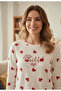 Women's Heart Printed Waffle Fabric 100% Cotton Pajama Set - 5