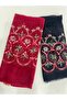 Black Embroidered and Stone-Embellished Organic Cotton Imported Shawl - 4