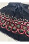 Black Embroidered and Stone-Embellished Organic Cotton Imported Shawl - 2