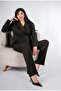 Women's Brown Double Button Blazer Jacket Straight Leg Pants Suit - 3