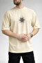 Men's Geometric Star Burst Crew Neck Beige T-Shirt - 2