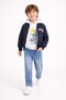 Navy Blue Embroidered Jacket and Jean Trousers Boys' Hooded 3-Piece Set 23525 - 2