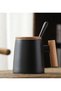Ceramic cup with wooden handle, creative mug, coffee cup, tea cup, spoon with lid