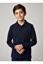Polo Collar Navy Blue Long Sleeve School T-Shirt - 2