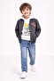 Gray Embroidered Jacket and Jean Trousers Boys' Hooded 3-Piece Set 23524 - 3