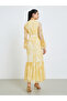 Women Yellow Lace Ruffled Hem Maxi Dress - 4