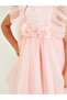 Girls Pink Mesh Dobby Ruffled Dress - 3