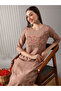 Women Beige Round Neck Floral Embroidered A-Line Kurta with Pants Set - 6