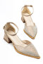 Women's beige shiny stone suede fabric low heeled shoe - 3
