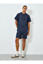 Men Navy Blue Textured T-Shirt and Shorts Co-Ords