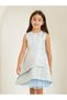 Girls Blue Floral Jacquard Sleeveless Dress - 2