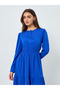 Women Blue Long Sleeves A-Line Midi Dress - 3