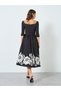 Women Black Floral Print A-Line Midi Dress - 6