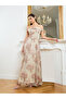 Women Beige Ditsy Print Off Shoulder Maxi Dress - 3