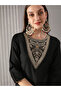 Women Black Round Neck Embroidered A-Line Kurta - 5