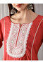 Women Pink Round Neck Embroidered Kurta with Pants Set - 4
